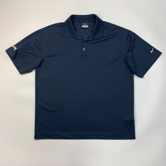 Nike Golf Polo Shirt Mens L Large Navy Blue Dri Fit Micro Pique Willmeng Logo - Picture 2 of 12